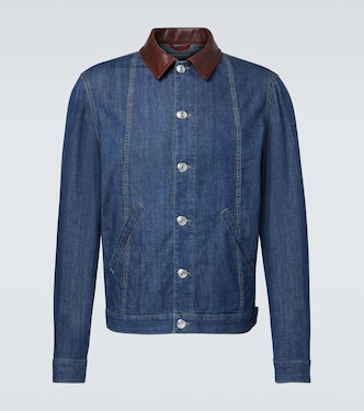 Leather-trimmed denim jacket | Brunello Cucinelli