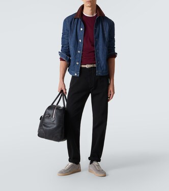 Leather-trimmed denim jacket | Brunello Cucinelli