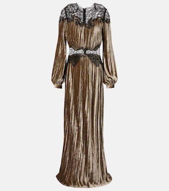 Robe longue Senna en velours et dentelle | Costarellos