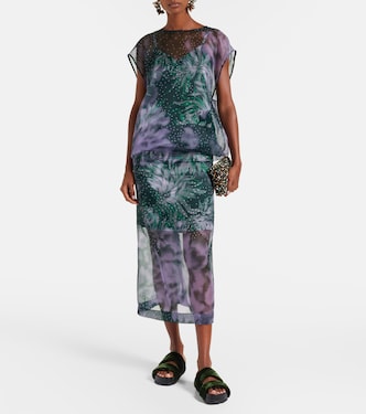 Jupe midi imprimée en soie mélangée | Dries Van Noten