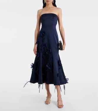 Floral-appliqué satin midi dress | Rotate