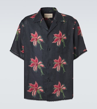 Floral lace-trimmed linen bowling shirt | Valentino
