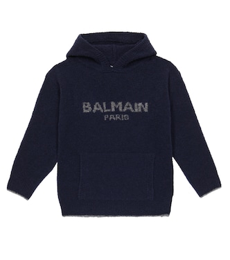 Logo wool-blend teddy hoodie | Balmain Kids