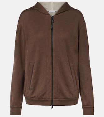 Felpa in cotone e seta con cappuccio e zip  | Brunello Cucinelli