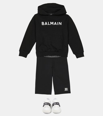 Felpa in cotone con cappuccio e logo | Balmain Kids