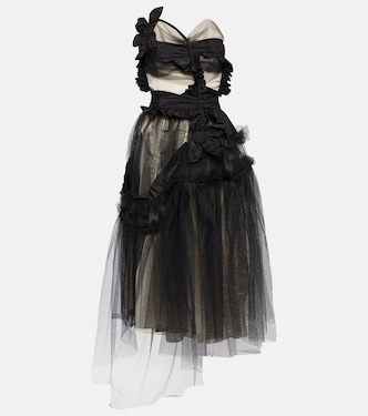 Floral-appliqué silk and tulle midi dress | Maison Margiela