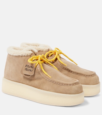 Shearling-lined leather platform ankle boots | Miu Miu