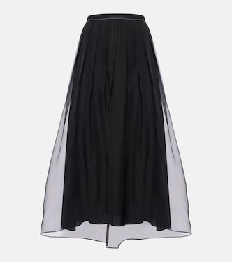Pleated silk organza midi skirt | Brunello Cucinelli