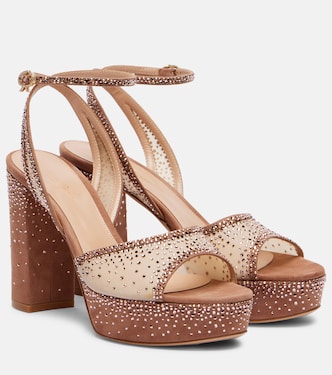 Plateausandalen aus Organza und Veloursleder | Gianvito Rossi