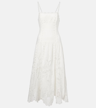 Broderie anglaise linen-blend midi dress | Farm Rio