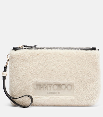 Bustina in shearling con logo e tracolla | Jimmy Choo