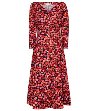 Robe midi en coton à fleurs | Marni