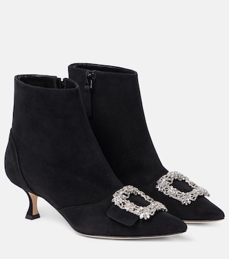 Verzierte Ankle Boots Baylow 60 aus Veloursleder | Manolo Blahnik