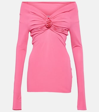 Floral-appliqué off-shoulder jersey top | Blumarine