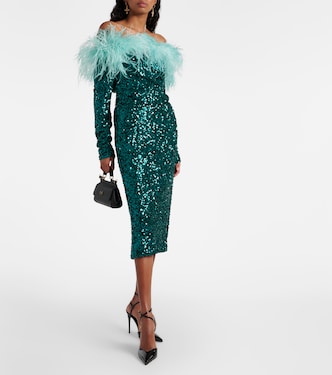 Vestido midi con lentejuelas y plumas | Dolce&Gabbana