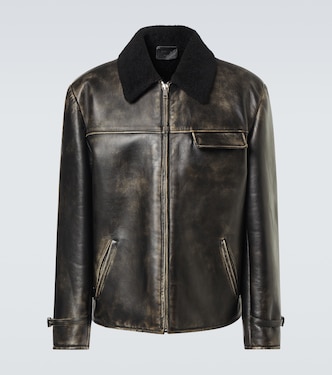 Shearling-trimmed leather jacket | Prada