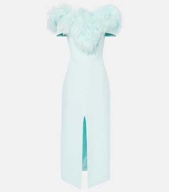 Off-shoulder feather-trimmed midi dress | David Koma