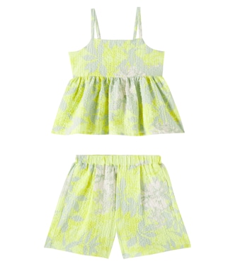 Top e shorts in cotone con stampa | Il Gufo