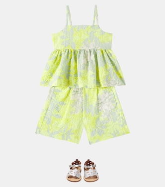 Top e shorts in cotone con stampa | Il Gufo