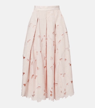 Cutout floral pleated midi skirt | Erdem