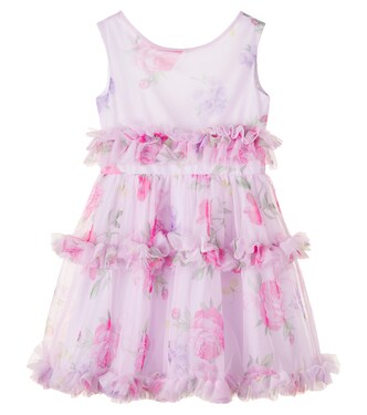 Vestido de tul floral con volantes | Monnalisa