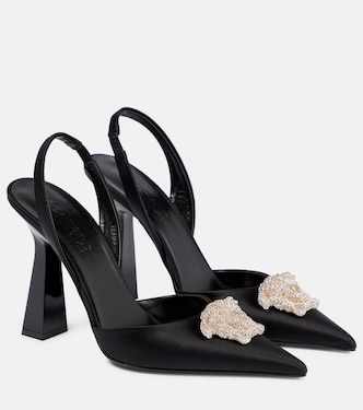 Verzierte Slingback-Pumps La Medusa aus Satin | Versace