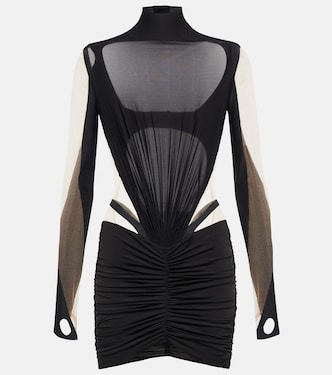 Mesh and jersey-paneled minidress | Mugler