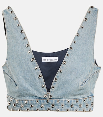 Top de denim con tachuelas | Rabanne