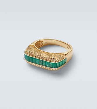 Anello in oro 18 ct con smeraldi e diamanti | Rainbow K