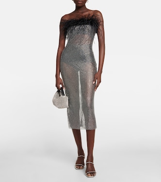 Feather-trimmed embellished midi dress | Giuseppe di Morabito