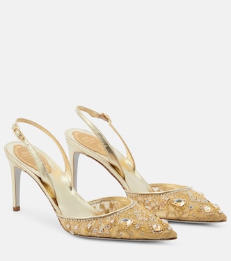 Verzierte Slingback-Pumps mit Metallic-Leder | Rene Caovilla