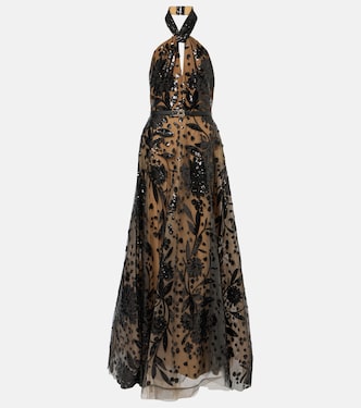 Abito lungo in tulle con paillettes | Elie Saab
