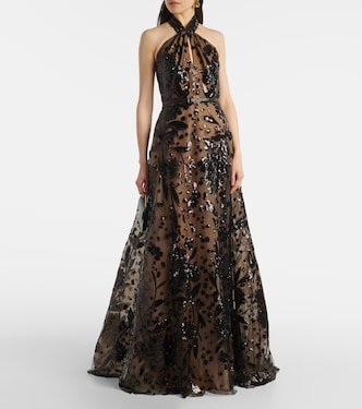 Abito lungo in tulle con paillettes | Elie Saab