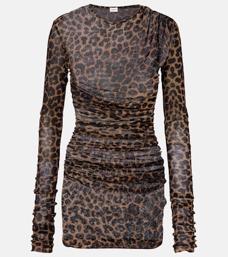 Leopard-print ruched tulle minidress | Saint Laurent