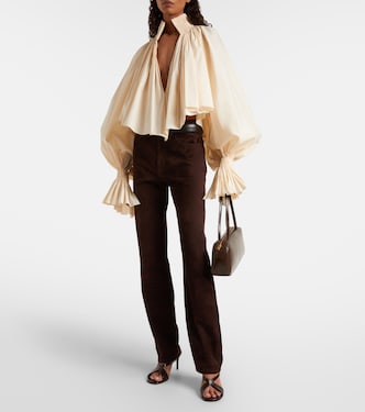 Gerade High-Rise-Hose Callum aus Veloursleder | Khaite