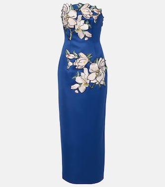 Ava floral-appliqué strapless midi dress | Leo Lin