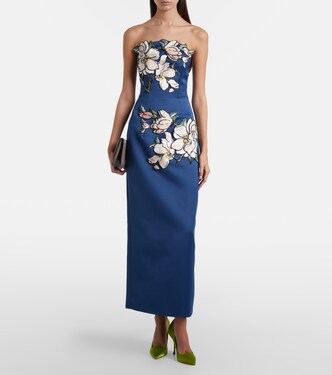 Ava floral-appliqué strapless midi dress | Leo Lin
