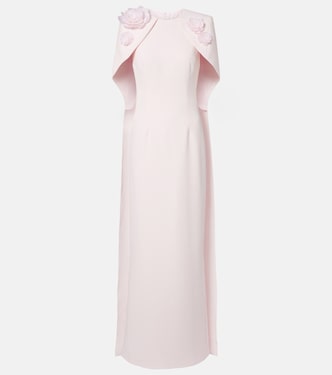 Lennox floral-appliqué caped crêpe gown | Safiyaa