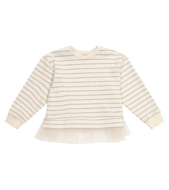 Tulle-trimmed striped sweater | Brunello Cucinelli Kids