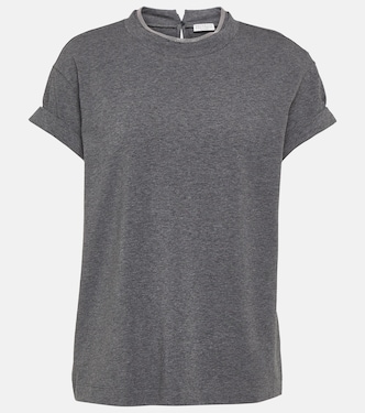 Embellished cotton-blend T-shirt | Brunello Cucinelli