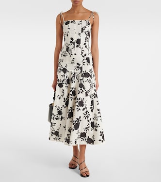 Floral linen and cotton midi dress | Self-Portrait