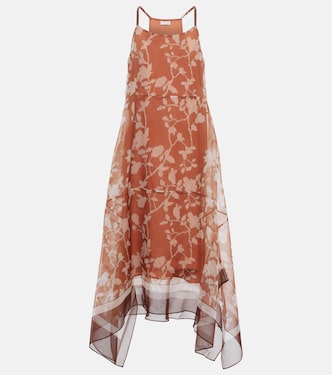 Floral silk midi dress | Brunello Cucinelli