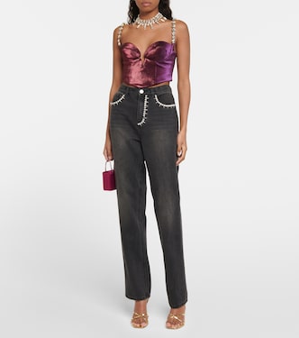 Embellished cotton-blend cropped top | Area
