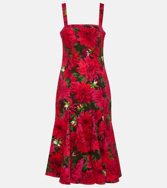 Floral cotton-blend poplin midi dress | Oscar de la Renta