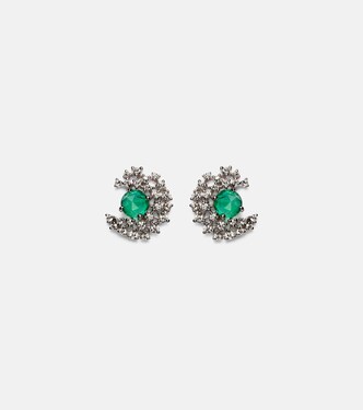 Orecchini Scatter in oro bianco 18kt con diamanti e smeraldi | Ananya