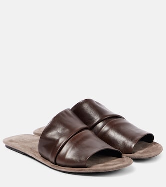 Ruched leather slides | Brunello Cucinelli