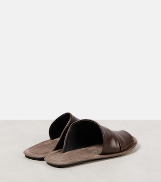 Ruched leather slides | Brunello Cucinelli