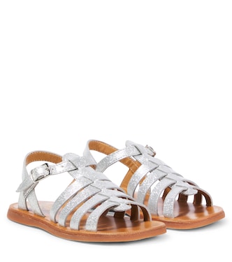 Plagette glitter metallic leather sandals | Pom d'Api