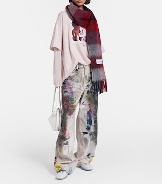 Checked logo fringed wool-blend scarf | Acne Studios