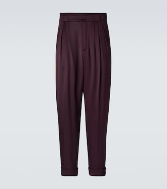 Belted silk satin straight pants | Saint Laurent